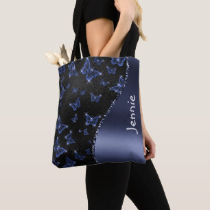 Glam Blue Silver Glitzer Schmetterlinge Personalis Tasche