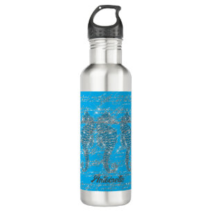 Glam Blue und Silver Glitzer Seepferd Edelstahlflasche