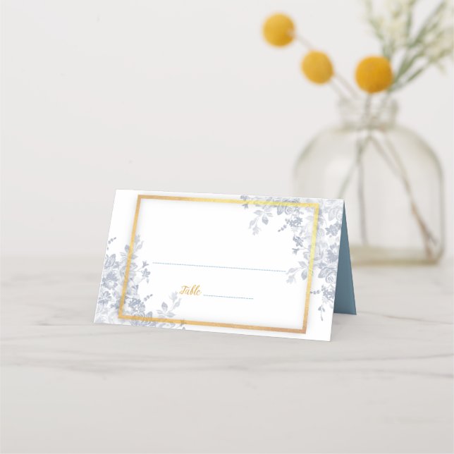 Glam Blume Gold Frame Wedding Platzkarte (Vorderseite)