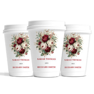 Glam Blush Burgund Gold Blumen Hochzeitstassen Pappbecher