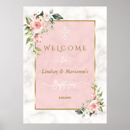 Glam Blush Floral Gold Zwillinge Begrüßung Taufe Z Poster