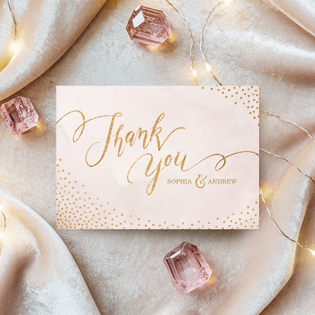 Glam blush Glitzer Rose Goldkalligraphie Vielen Da Dankeskarte (Glam blush glitter rose gold calligraphy thank you)
