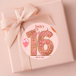 Glam Blush Pink and Gold Gemstone Sweet Sixteen Runder Aufkleber