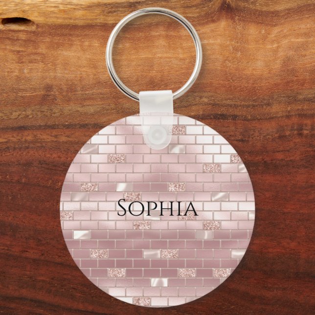 Glam Blush Pink Bricks Schlüsselanhänger (Vorderseite)