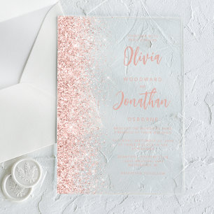 Glam Blush Pink Glitter Moderne Schrift Hochzeit Acryleinladungen