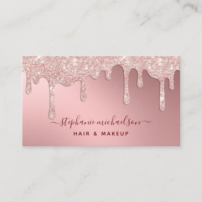 Glam Blush Pink Glitzer Tropfen Foil Beauty Salon Visitenkarte (Vorderseite)