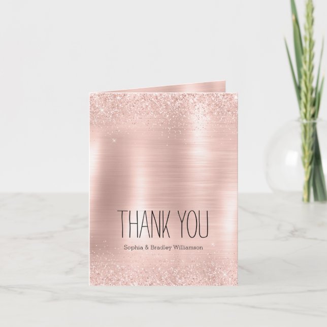 Glam Blush Pink Glitzer Vielen Dank Dankeskarte (Vorderseite)