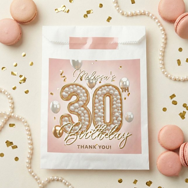 Glam Blush Pink Gold Balloons Pearl 30th Birthday Geschenktütchen (Von Creator hochgeladen)