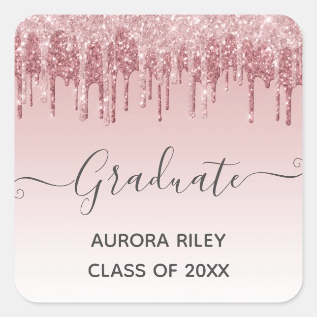 Glam Blush Pink Gold Drilling Glitzer Abschluss Quadratischer Aufkleber (Vorderseite)