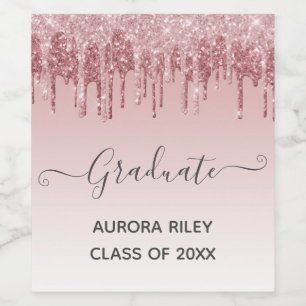 Glam Blush Pink Gold Drilling Glitzer Abschluss Weinetikett