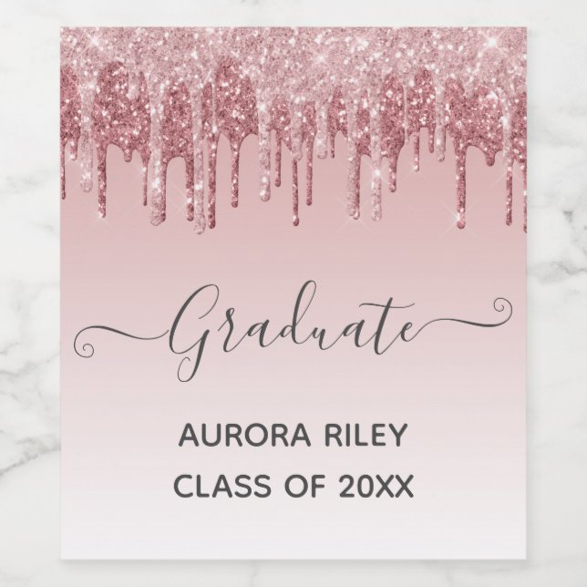 Glam Blush Pink Gold Drilling Glitzer Abschluss Weinetikett (Einzelnes Label)