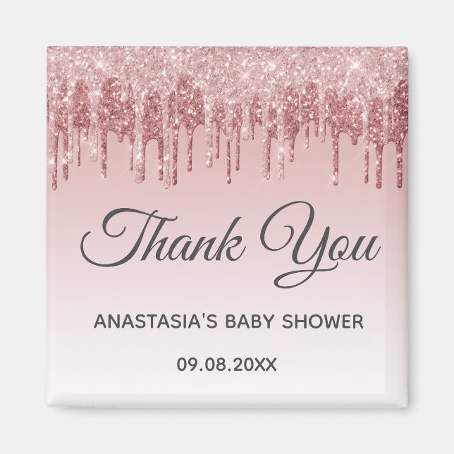 Glam Blush Pink Gold Glitzer Danke Baby Dusche Magnet (Vorne)