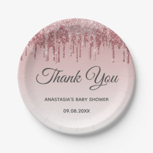 Glam Blush Pink Gold Glitzer Danke Baby Dusche Pappteller