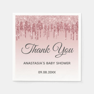 Glam Blush Pink Gold Glitzer Danke Baby Dusche Serviette