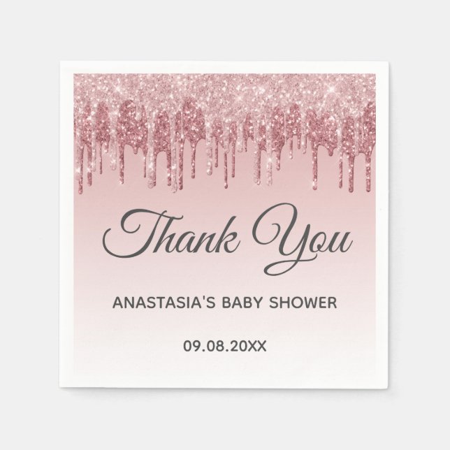 Glam Blush Pink Gold Glitzer Danke Baby Dusche Serviette (Vorderseite)
