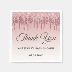 Glam Blush Pink Gold Glitzer Danke Babydusche Serviette