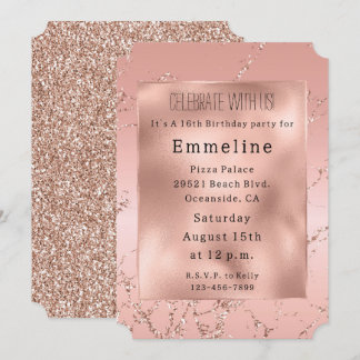 Glam Blush Pink Rose Gold Glitzer Einladung