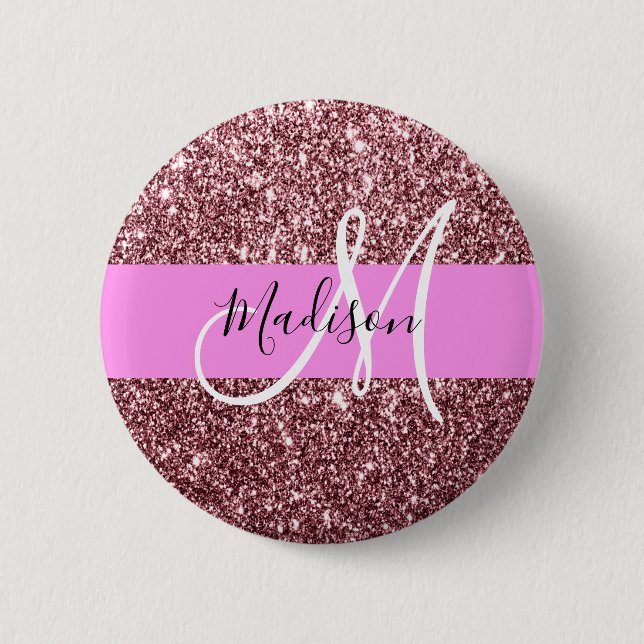 Glam Blush Pink Rose Gold Glitzer Sparklogramm Button (Vorderseite)