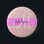 Glam Blush Pink Rose Gold Glitzer Sparklogramm Button<br><div class="desc">Die Glitzern Rosa Rosa Glitzer Rosa Rosa und Glam rot Rosa Monogramm Name und Initialtaste. Individuelle Name und Monogramm sind in einem handgeschriebenen,  eleganten Skript mit rosa Hintergrund geschrieben. Ein perfektes Geburtstag- oder Weihnachtsgeschenk!</div>