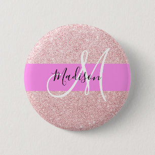 Glam Blush Pink Rose Gold Glitzer Sparklogramm Button