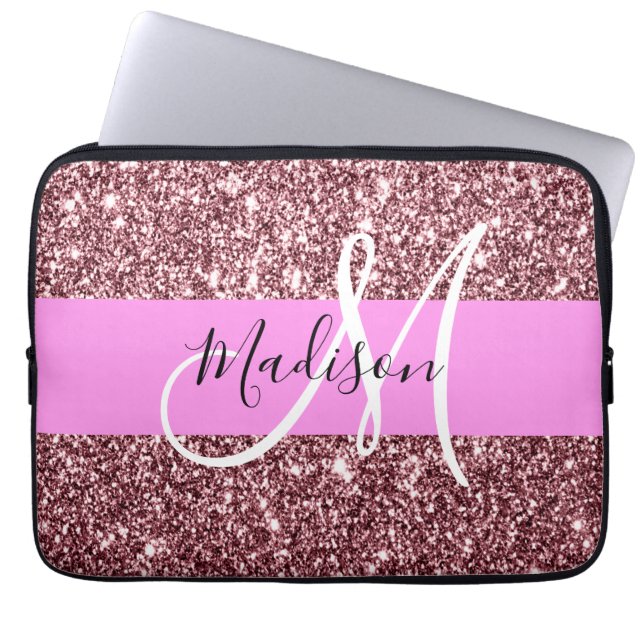 Glam Blush Pink Rose Gold Glitzer Sparklogramm Laptopschutzhülle (Vorderseite)