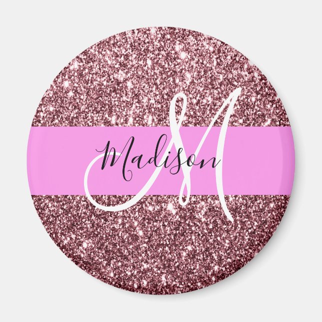 Glam Blush Pink Rose Gold Glitzer Sparklogramm Magnet (Vorne)