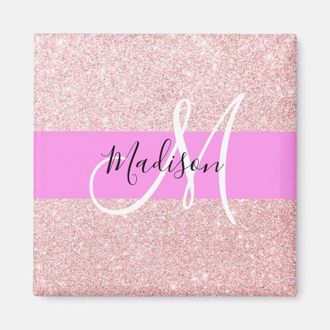 Glam Blush Pink Rose Gold Glitzer Sparklogramm Magnet (Vorne)
