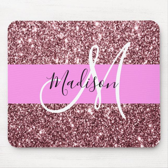 Glam Blush Pink Rose Gold Glitzer Sparklogramm Mousepad (Vorne)