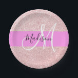 Glam Blush Pink Rose Gold Glitzer Sparklogramm Pappteller<br><div class="desc">Die Glitzern Rosa Rosa Rosa Rosa und Glam Rosa Rosa Rosa Glitzer sind ein weißer Monogramm-Name und eine erste Papierplatte. Individuelle Name und Monogramm sind in einem handgeschriebenen,  eleganten Skript mit rosa Hintergrund geschrieben.</div>
