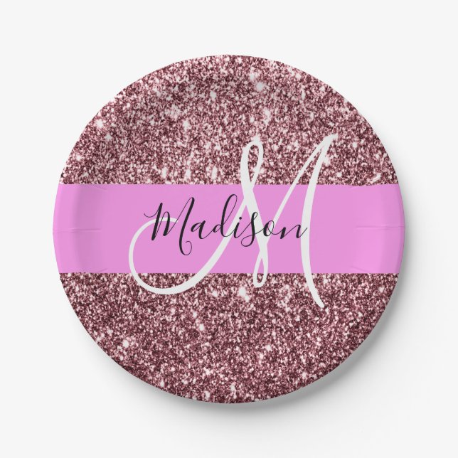 Glam Blush Pink Rose Gold Glitzer Sparklogramm Pappteller (Vorderseite)