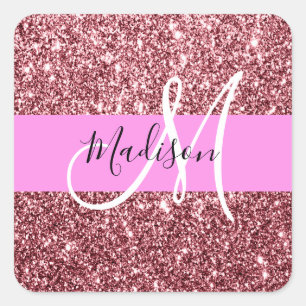 Glam Blush Pink Rose Gold Glitzer Sparklogramm Quadratischer Aufkleber