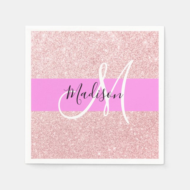 Glam Blush Pink Rose Gold Glitzer Sparklogramm Serviette (Vorderseite)