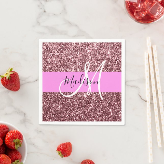 Glam Blush Pink Rose Gold Glitzer Sparklogramm Serviette (Beispiel)