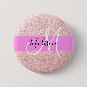 Glam Blush Pink Rosen Gold Glitter Funkel Monogram Button