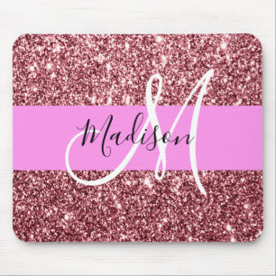Glam Blush Pink Rosen Gold Glitter Funkel Monogram Mousepad