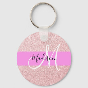 Glam Blush Pink Rosen Gold Glitter Funkel Monogram Schlüsselanhänger