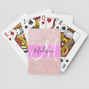 Glam Blush Pink Rosen Gold Glitter Funkel Monogram Spielkarten