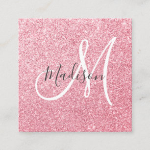 Glam Blush Pink Rosen Gold Glitter Funkeln Monogra Quadratische Visitenkarte