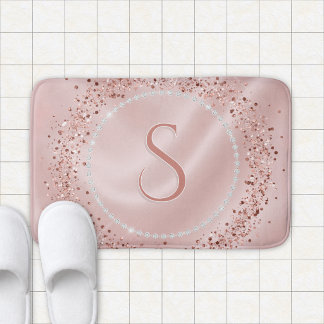 Glam Blush Pink Rosen Gold Glitter Monogramm Badematte