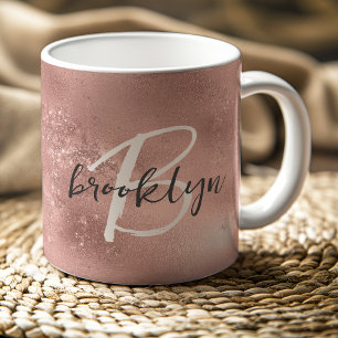 Glam Blush Pink Trendy Script Monogram Kaffeetasse