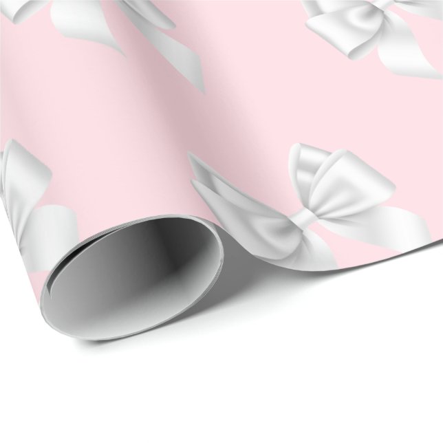 Glam Blush Pink White Bows Tiffany Thema NYC Geschenkpapier (Rolleneckpunkt)