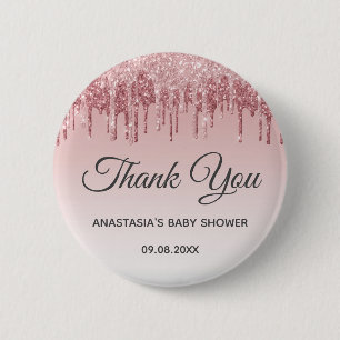 Glam Blush Rosa Gold Glitter Danke Baby Shower Button