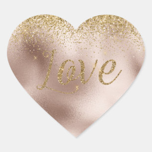 Glam Blush Rose Gold Glitzer Liebe Herz-Aufkleber