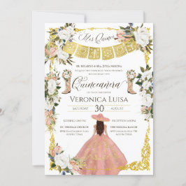 Glam Blush White Gold Charro Floral Quinceañera Einladung
