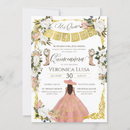 Glam Blush White Gold Charro Floral Quinceñera I Einladung