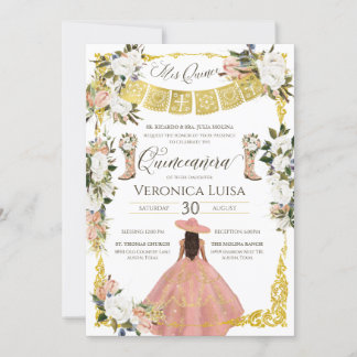 Glam Blush White Gold Charro Floral Quinceñera I Einladung