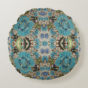 Glam bohemian mädchenhafte Mode aquamarin türkisbl Rundes Kissen