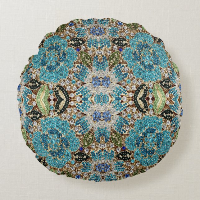Glam bohemian mädchenhafte Mode aquamarin türkisbl Rundes Kissen (Vorderseite)