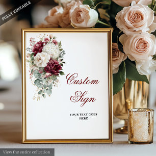 Glam Boho Burgundy White Wedding Custom Sign Poster