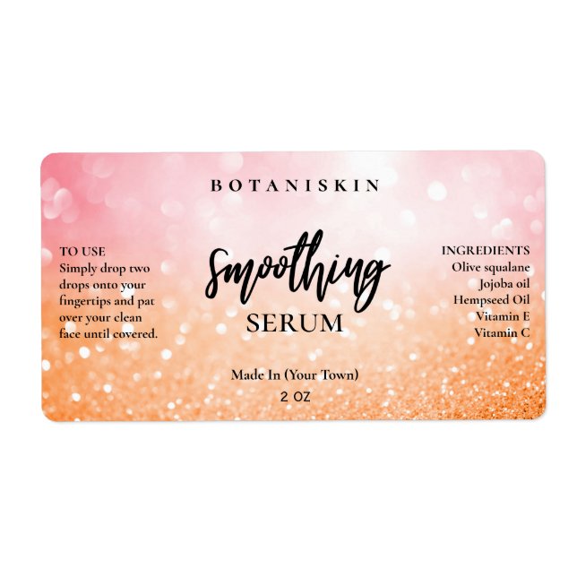 Glam Bokeh rose Orange Étiquettes du sérum visage (Devant)